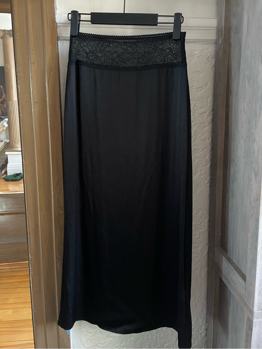 Zara Black Lace-Trim Maxi Slip Skirt